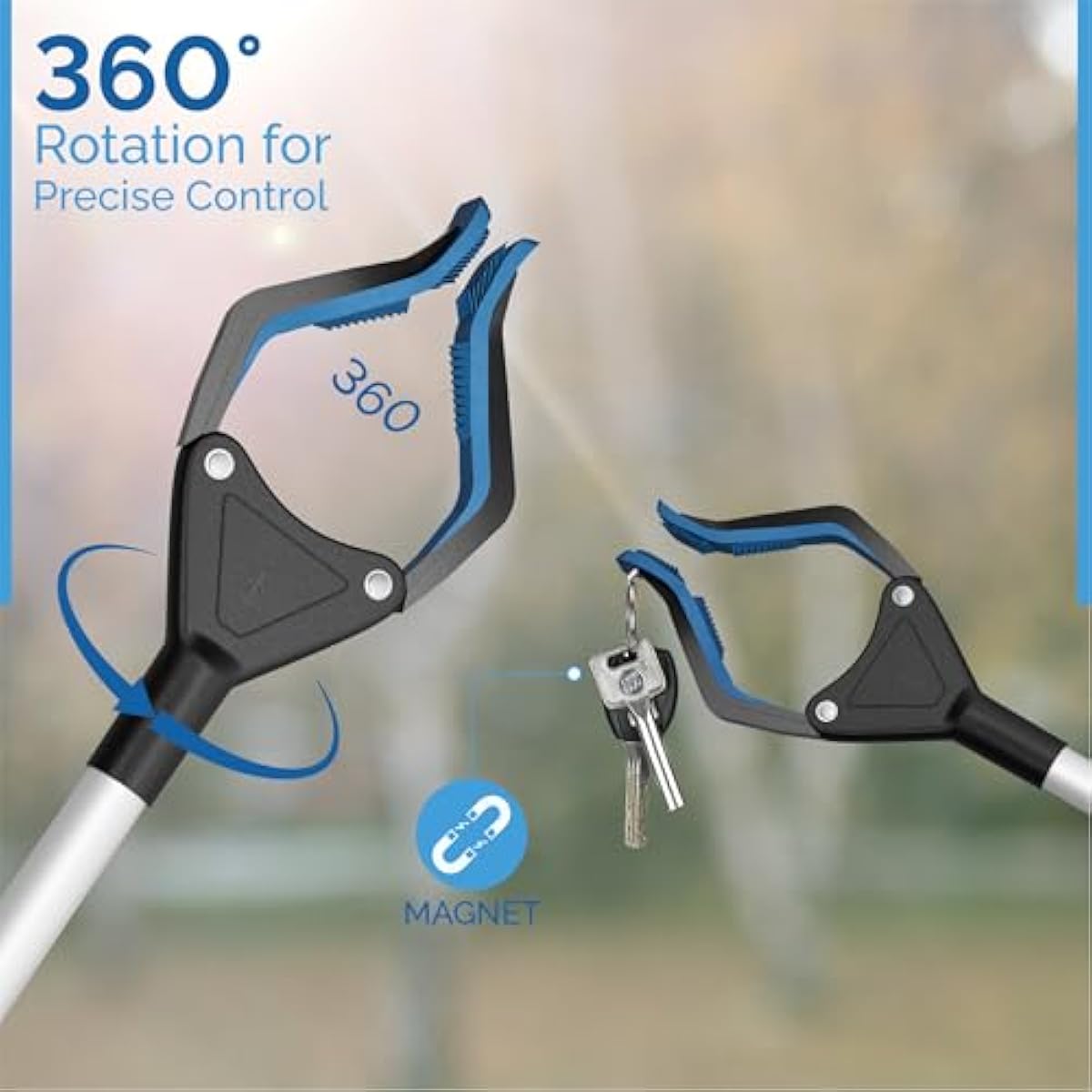 2024 Upgrade PowerGrip T9, Grabber Reacher Tool, Wide Jaw, Foldable, Steel Cable, with 96 Grip Points for Firm Grip, 32\" with Magnet (Pink, 32 Inch)