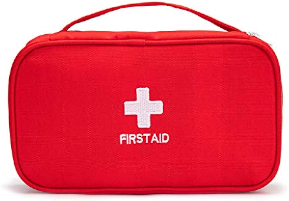 First Aid Bag Tote Empty Small First Aid Kit Bag Outdoor Travel Rescue Pouch First Responder Medicine Bag Pocket Container for Car Home Office Sport Outdoors (Red Handle)