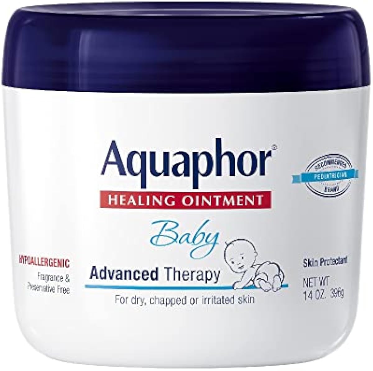 Aquaphor Baby Healing Ointment Advanced Therapy Skin Protectant, Dry Skin and Diaper Rash Ointment, 14 Oz Jar