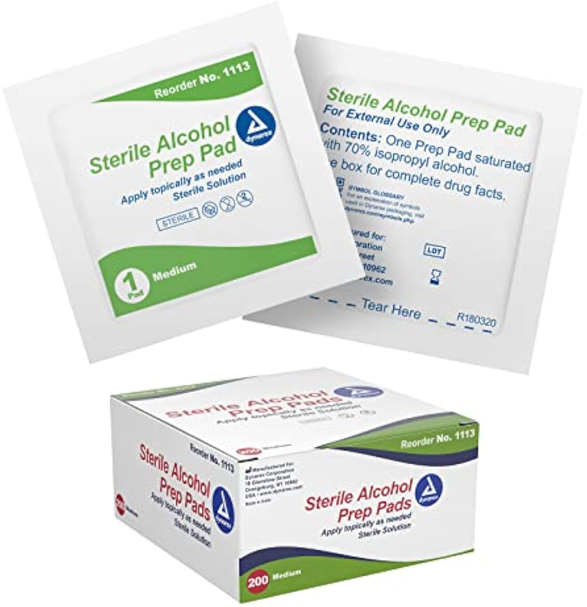 Dynarex 1113 Alcohol Prep Pad Sterile, Medium, Count 200 (Pack of 1)