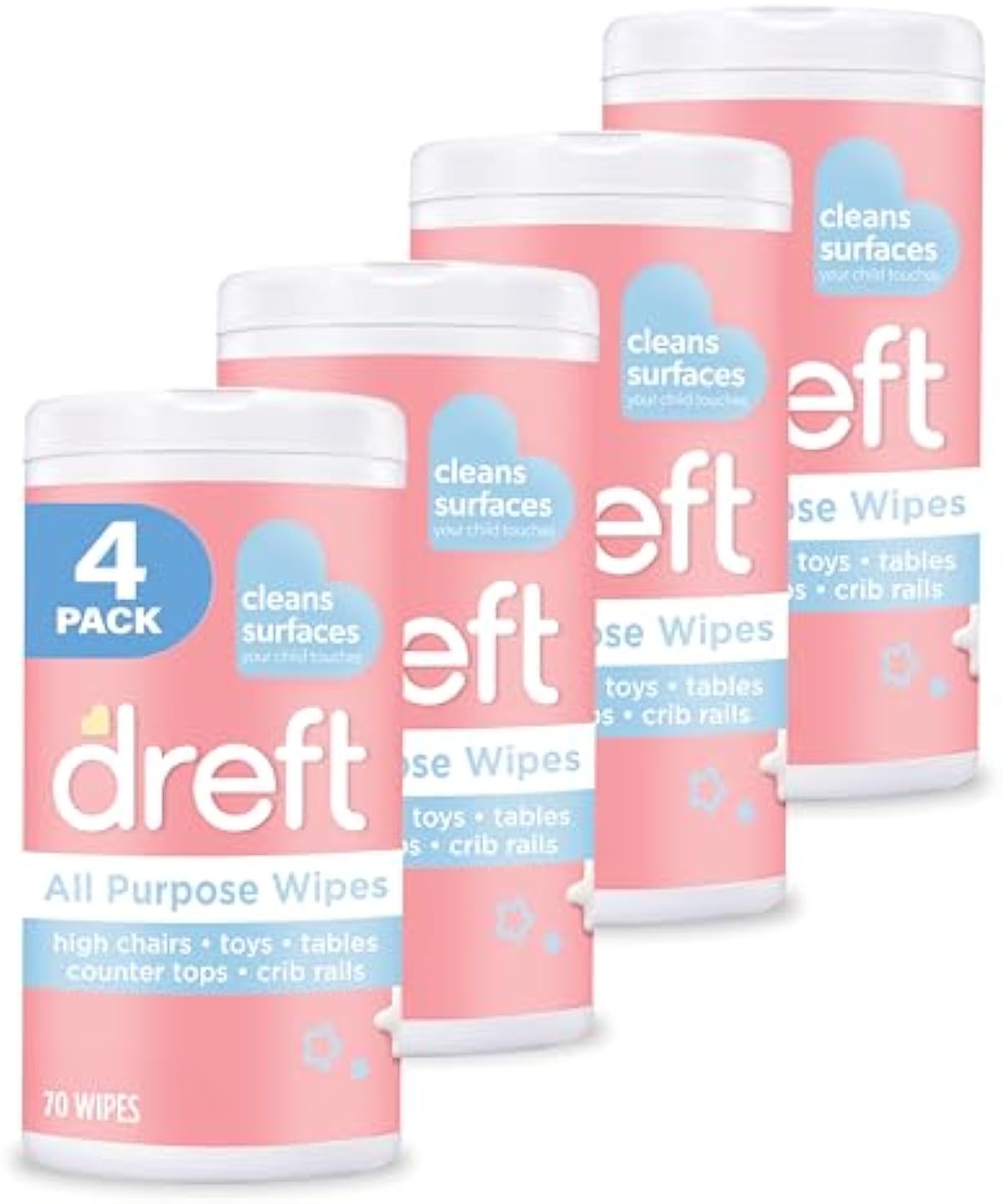 Dreft Multi-Surface All-Purpose Gentle Cleaning Wipes for Baby Toys, Car Seat, High Chair & More, 70 Count (Pack of 4)