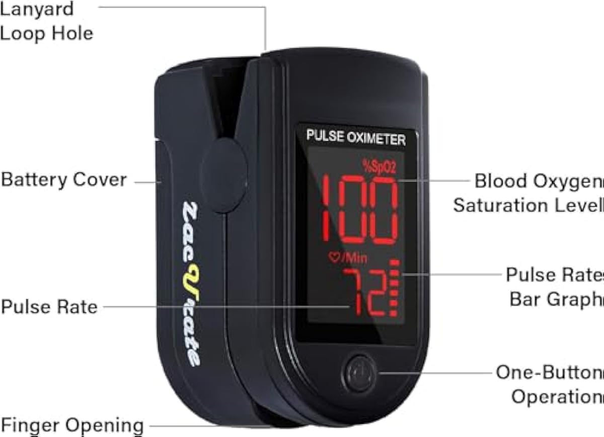 Zacurate Pro Series 500DL Fingertip Pulse Oximeter Blood Oxygen Saturation Monitor with Silicone Cover, Batteries and Lanyard (Royal Black)