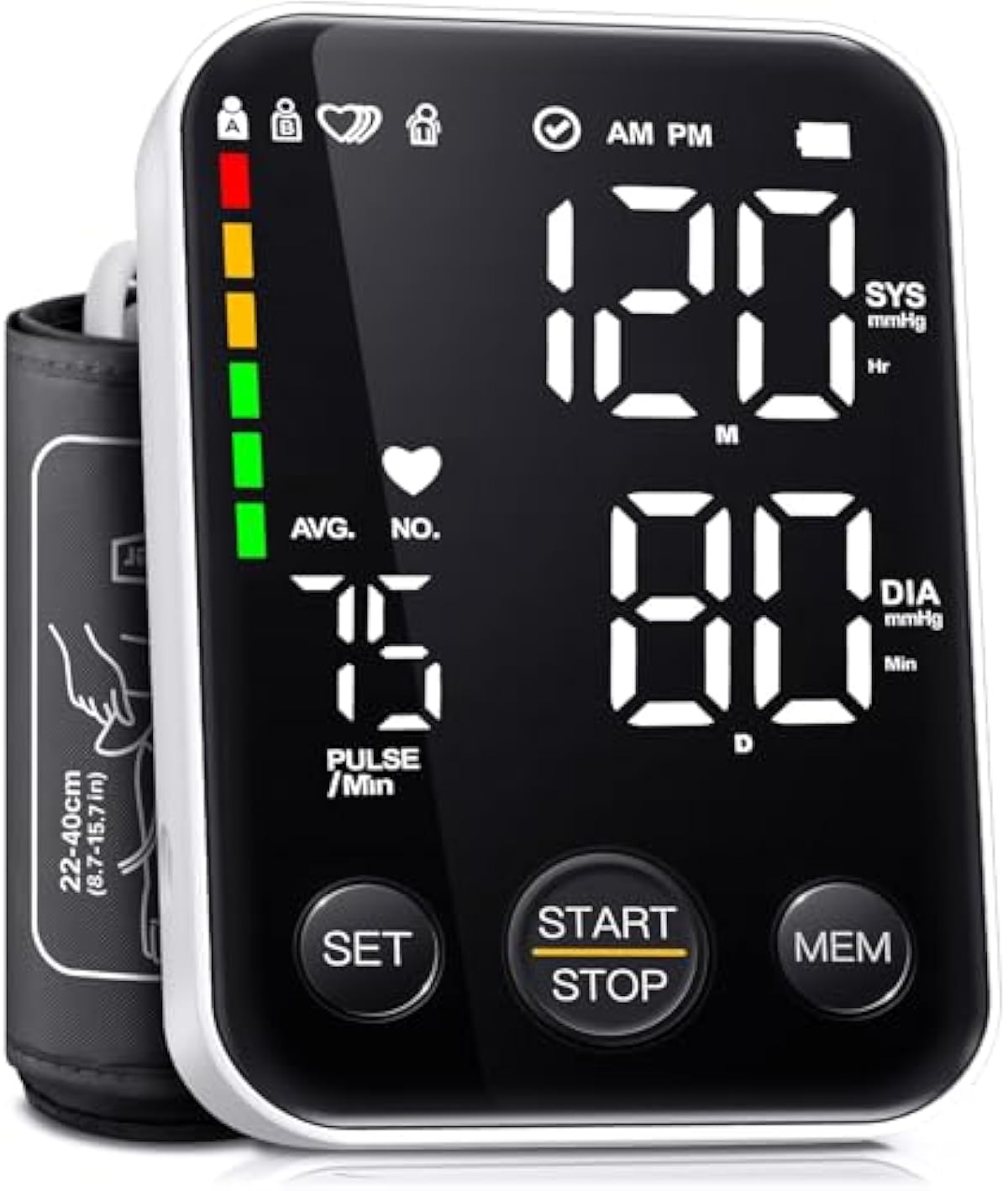 Blood Pressure Monitor Upper Arm Monitors for Home Use BP Machine with 2x120 Reading Memory Adjustable Arm Cuff 8.7\"-15.7\" Large Display with LED Background Light Storage Bag