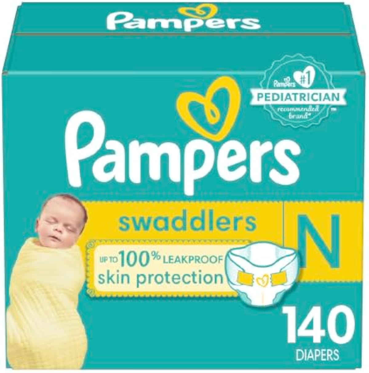 Pampers Baby Diapers - Swaddlers - Size 0, 140 Count, Ultra Absorbent Disposable Newborn Diaper