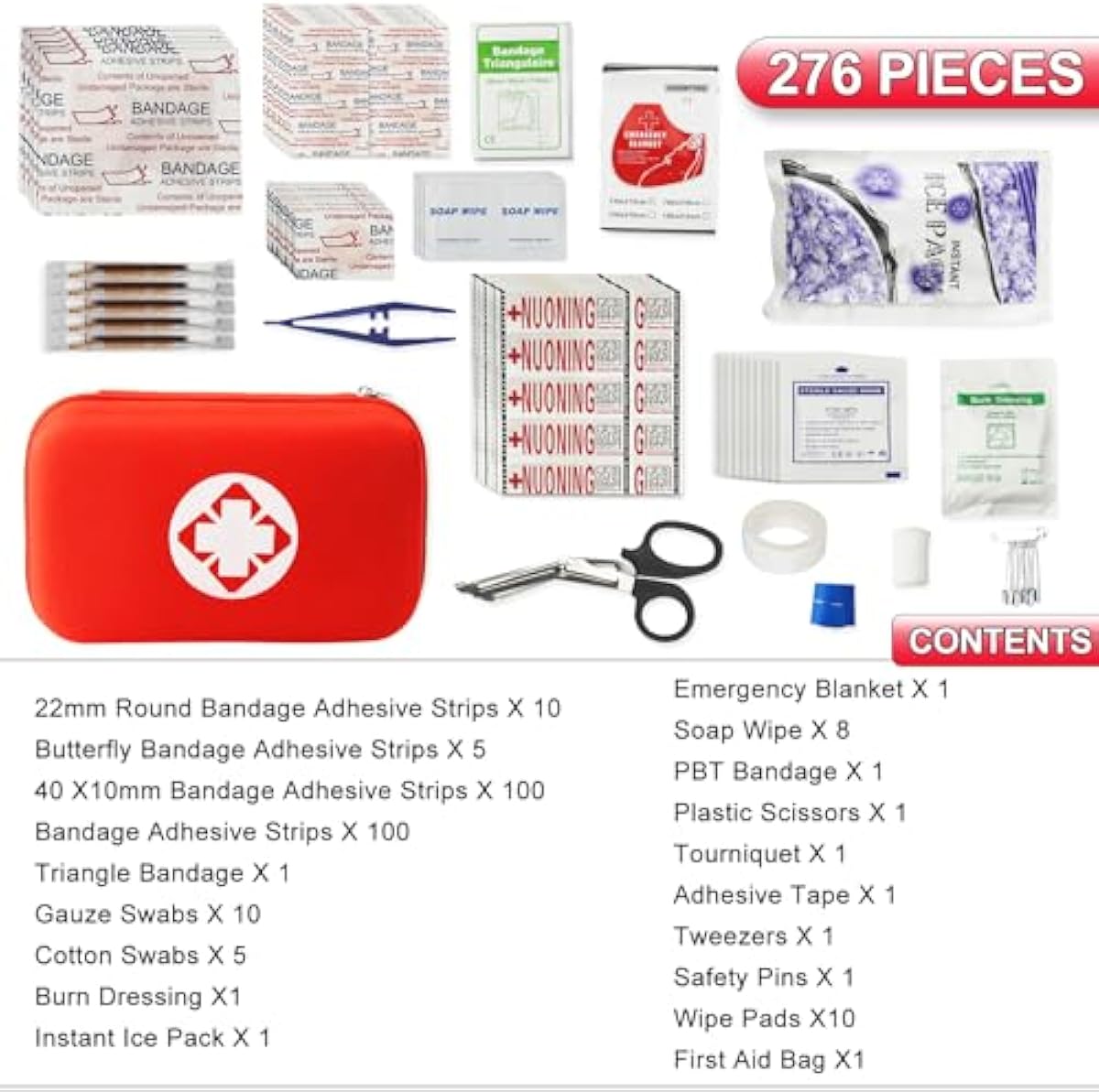 276PCS First Aid Kit Home Car Camping Hiking Emergency Supplies Small Compact Lovely Bag for School Outdoor, Basic Outdoor Essentials Survival Kit for Travel AMORNING