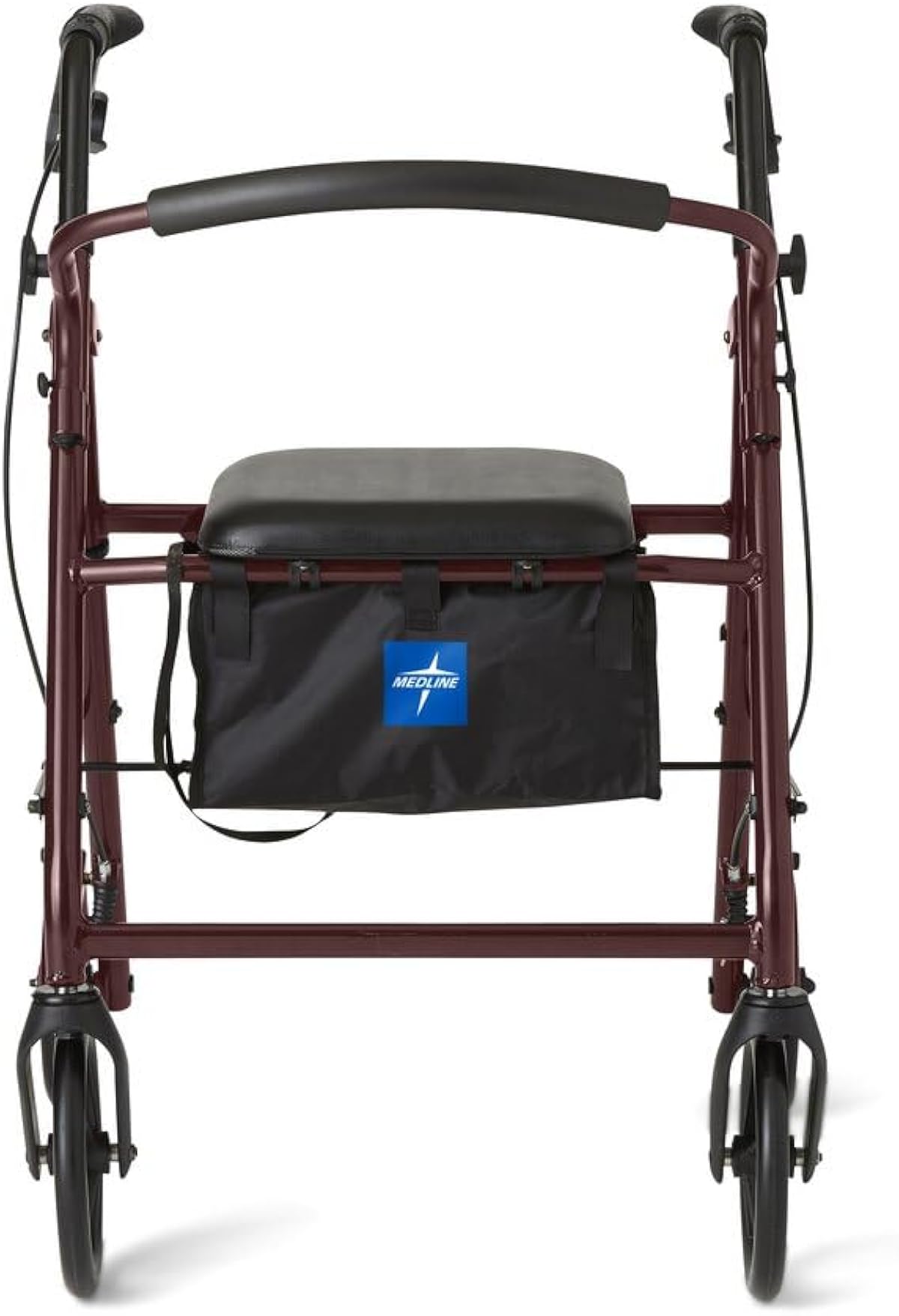 Medline Aluminum Rollator Walker with Seat, Folding Mobility Rolling Walker has 8 inch Wheels, Burgundy