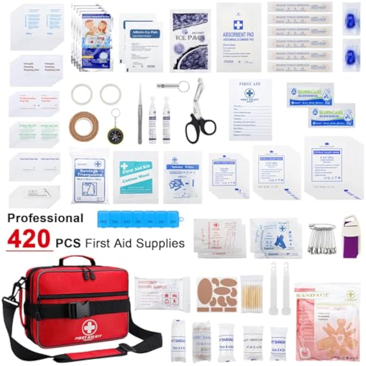 Premium 420 Piece Large First Aid Kit for Home, Car, Travel, Camping, Truck, Hiking, Sports, Office, Vehicle & Outdoor Emergencies - Emergency Medical Kits, Businesses & Home Medical Supplies