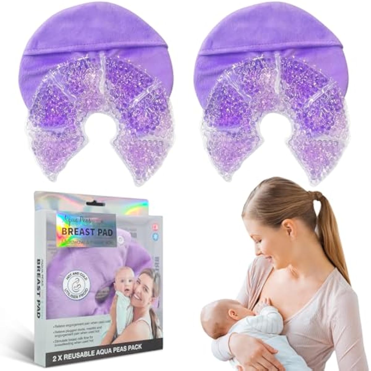 2 PCS Breast Pads, Reusable Breast Pads Nursing with Soft Covers Hot Cold Breastfeeding Gel Pads for Relieve Clogged Ducts Nipple Pain Postpartum Relief Breastfeeding Essentials for Moms