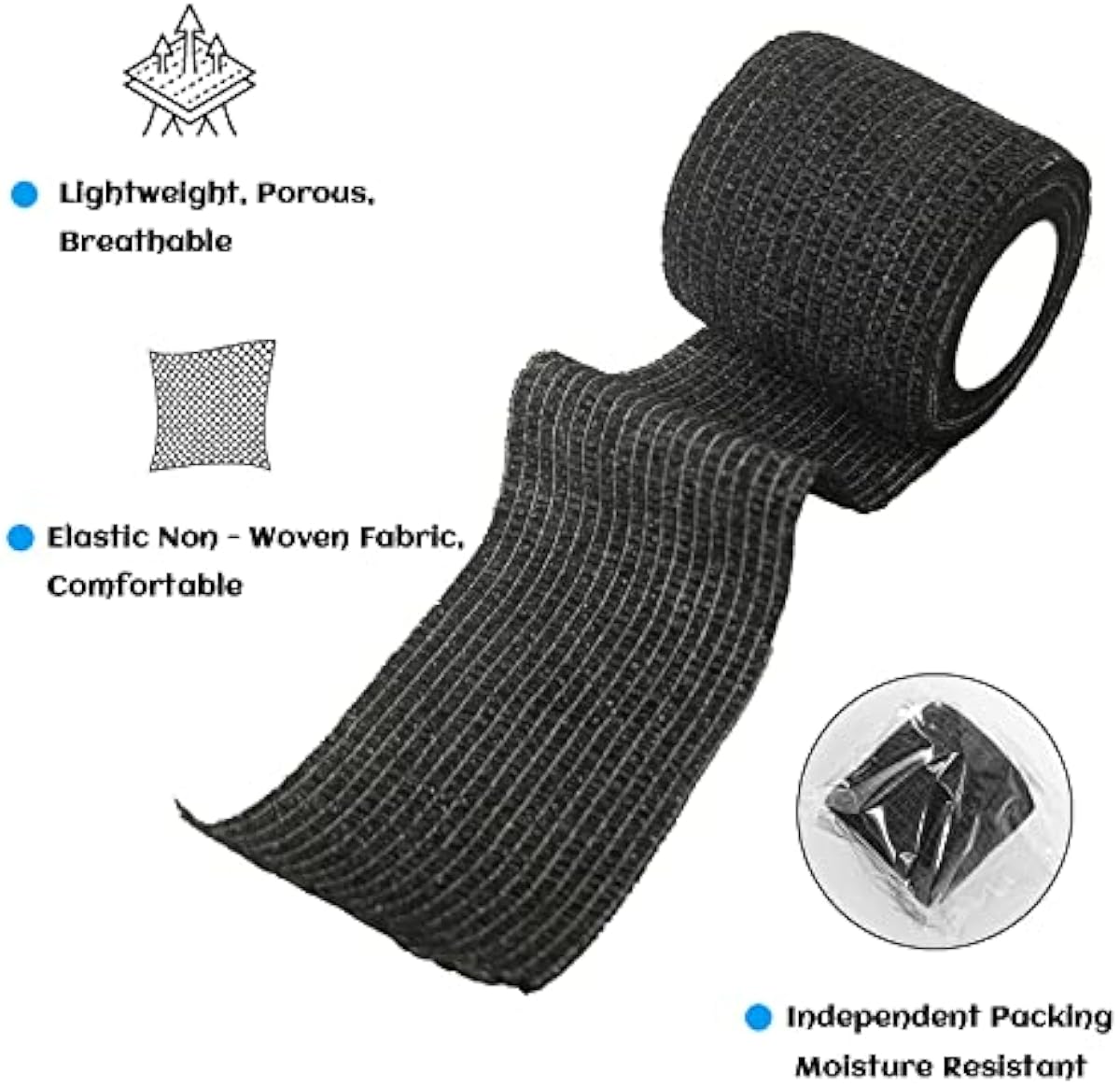 24 Rolls Black Elastic Self Adhesive Bandage Wrap, Breathable Flexible Fabric Non Woven Cohesive Bandage, Ankle Sprains Swelling Medical First Aid Sports Athletic Tape, Dogs Pet Vet Wrap 2” x 5 Yards.