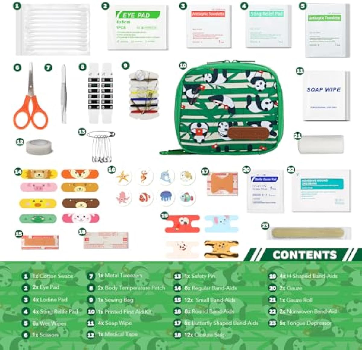 First Aid Kit for Kids - 107 Pieces, Small Travel First Aid Kit for Car, Home, Outdoors, Sports, Camping, Backpacking, Mini First Aid Kit Includes Customized Band-Aids, Bandages