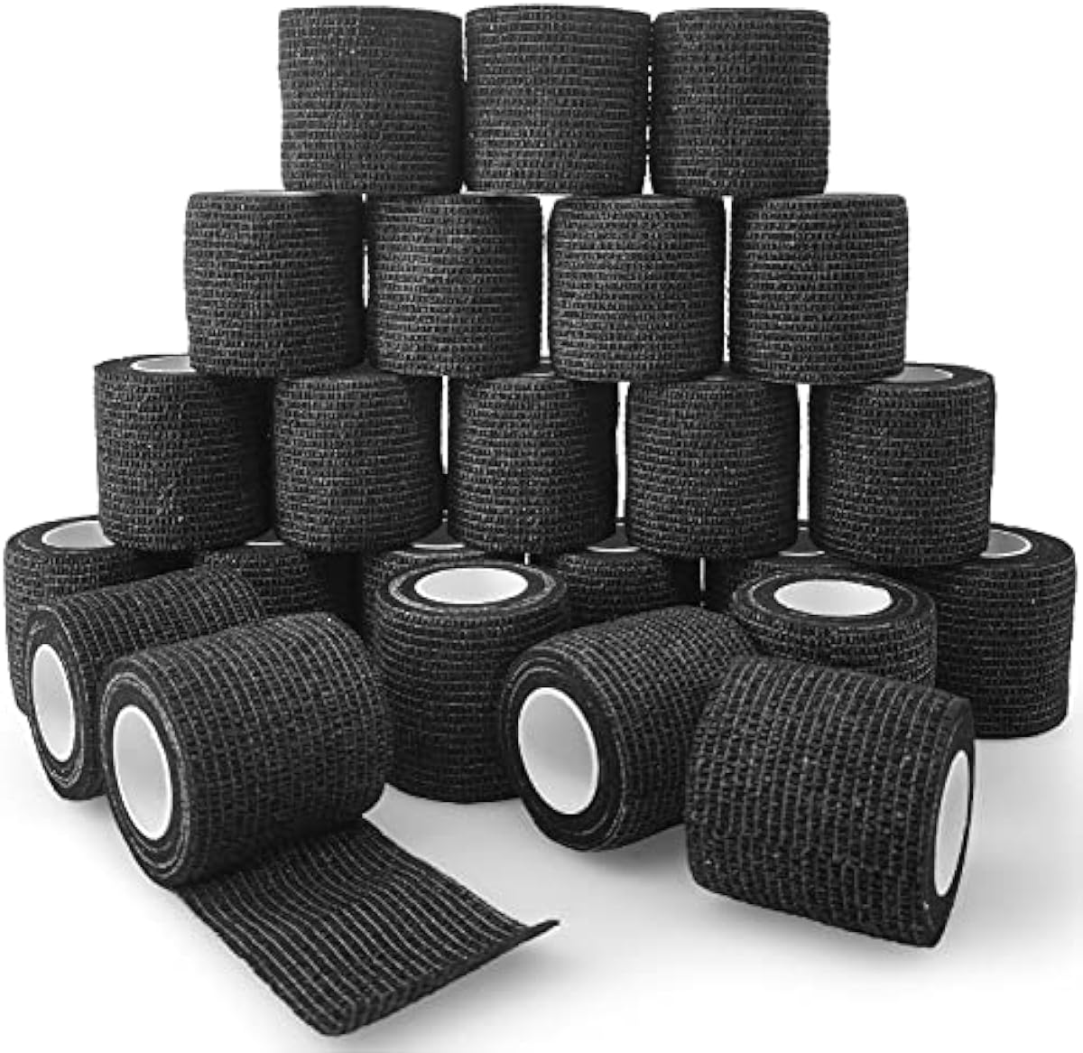 24 Rolls Black Elastic Self Adhesive Bandage Wrap, Breathable Flexible Fabric Non Woven Cohesive Bandage, Ankle Sprains Swelling Medical First Aid Sports Athletic Tape, Dogs Pet Vet Wrap 2” x 5 Yards.