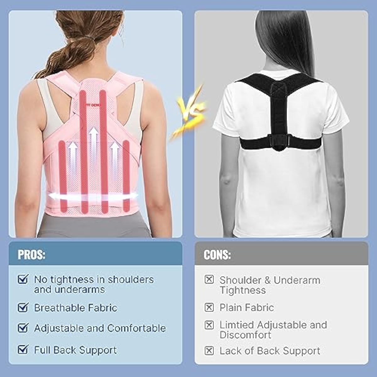 Fit Geno Back Brace Posture Corrector for Women: Shoulder Straightener Adjustable Full Back Support Upper and Lower Back Pain Relief - Scoliosis Hunchback Hump Thoracic Spine Corrector Large