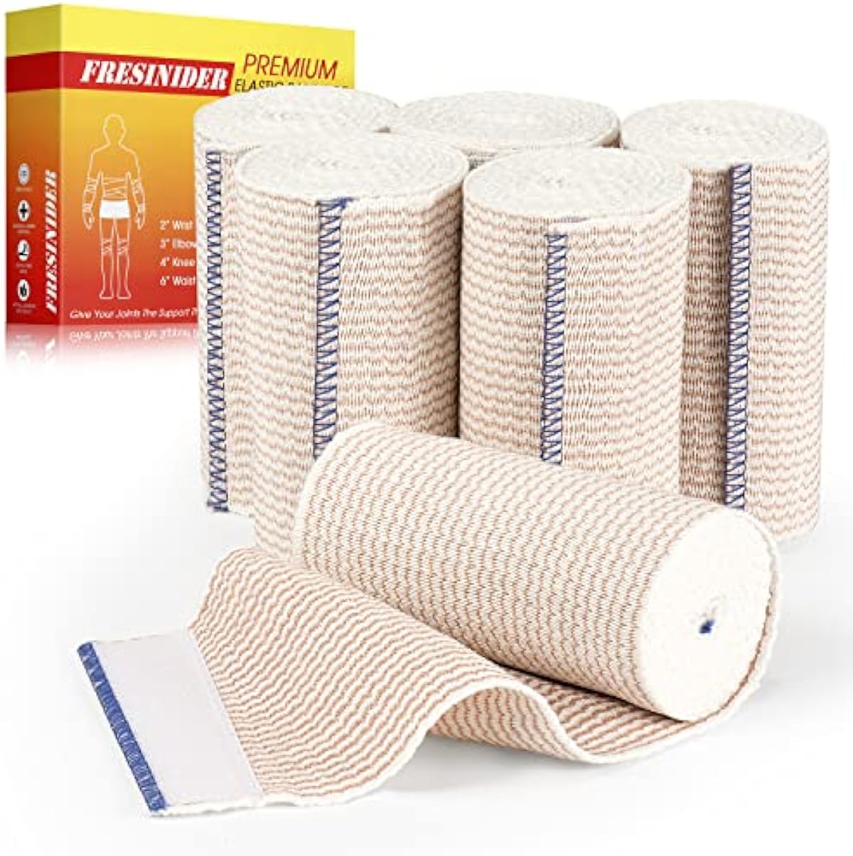 Premium Elastic Bandage Wrap, 6 Pack 4\" Cotton Latex Free Compression Bandage Wrap with Touch Closure at Both Ends, Support & First Aid for Sports, Medical, and Injury Recovery