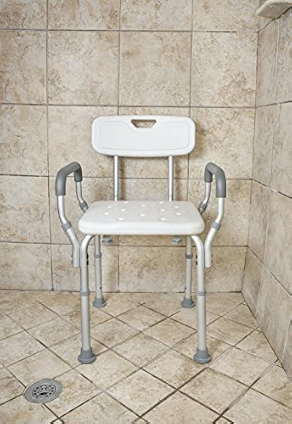 Essential Medical Supply Height Adjustable Shower and Bath Bench with Padded Arms, Contoured Back and Textured Shower Chair Seat - Perfect for The Bath and Shower