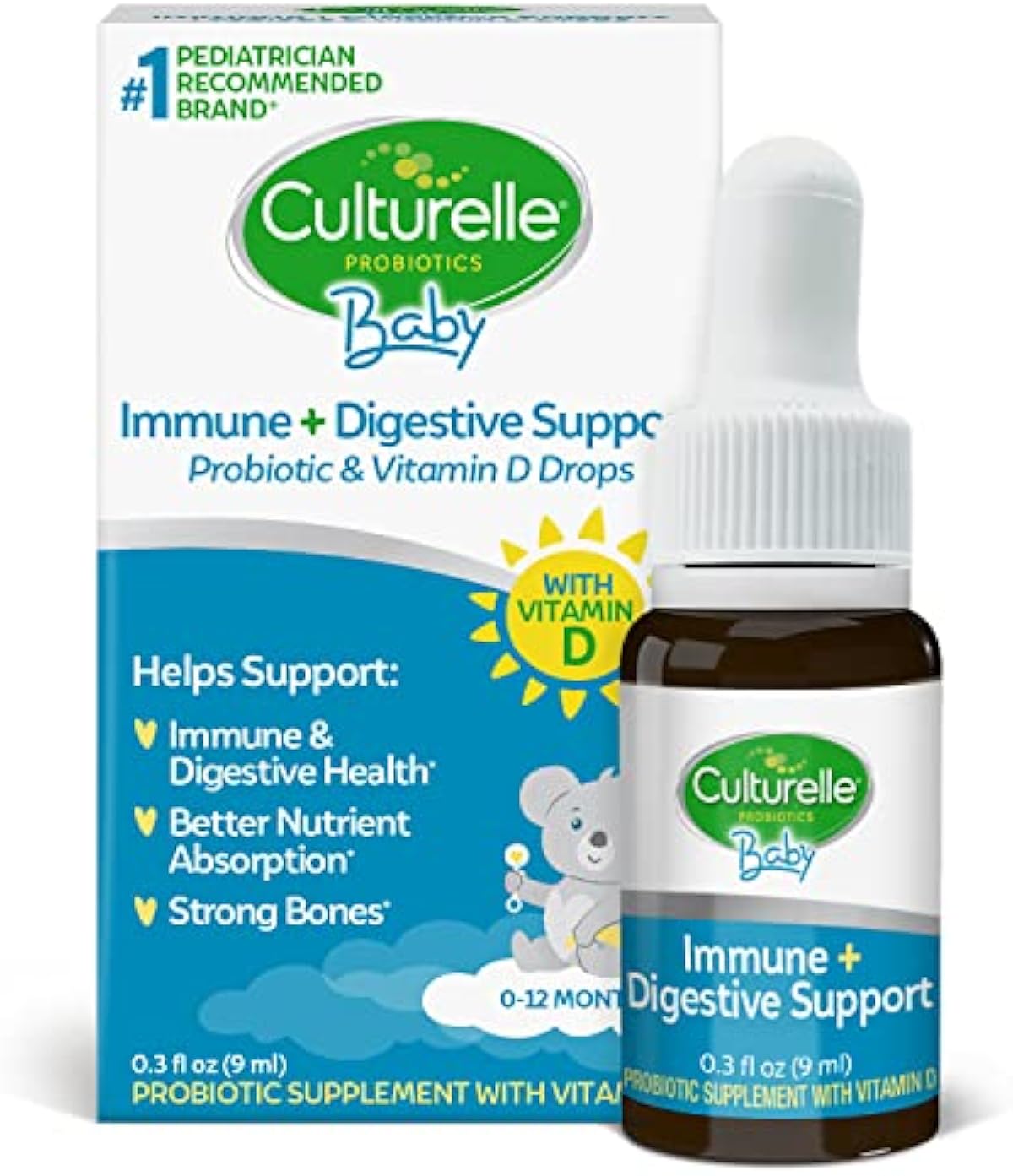 Culturelle Baby Probiotic Drops + Vitamin D, Immune & Digestive Health Support for Babies, Infants & Newborns 0-12 Months, 30 Day Supply, Gluten Free & Non-GMO, 9ml