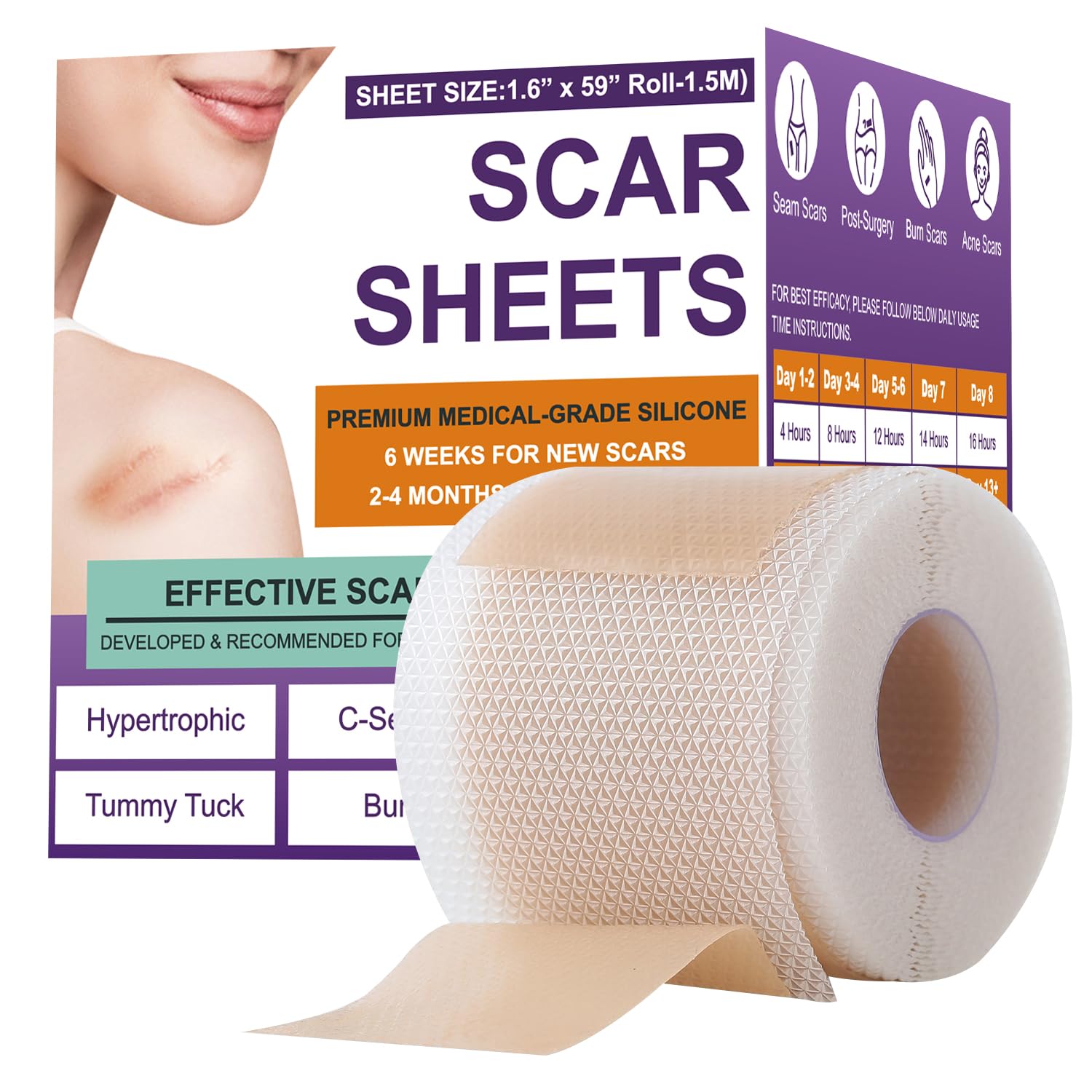 Silicone Scar Sheets & Tape for Surgical, C-Section & Keloids