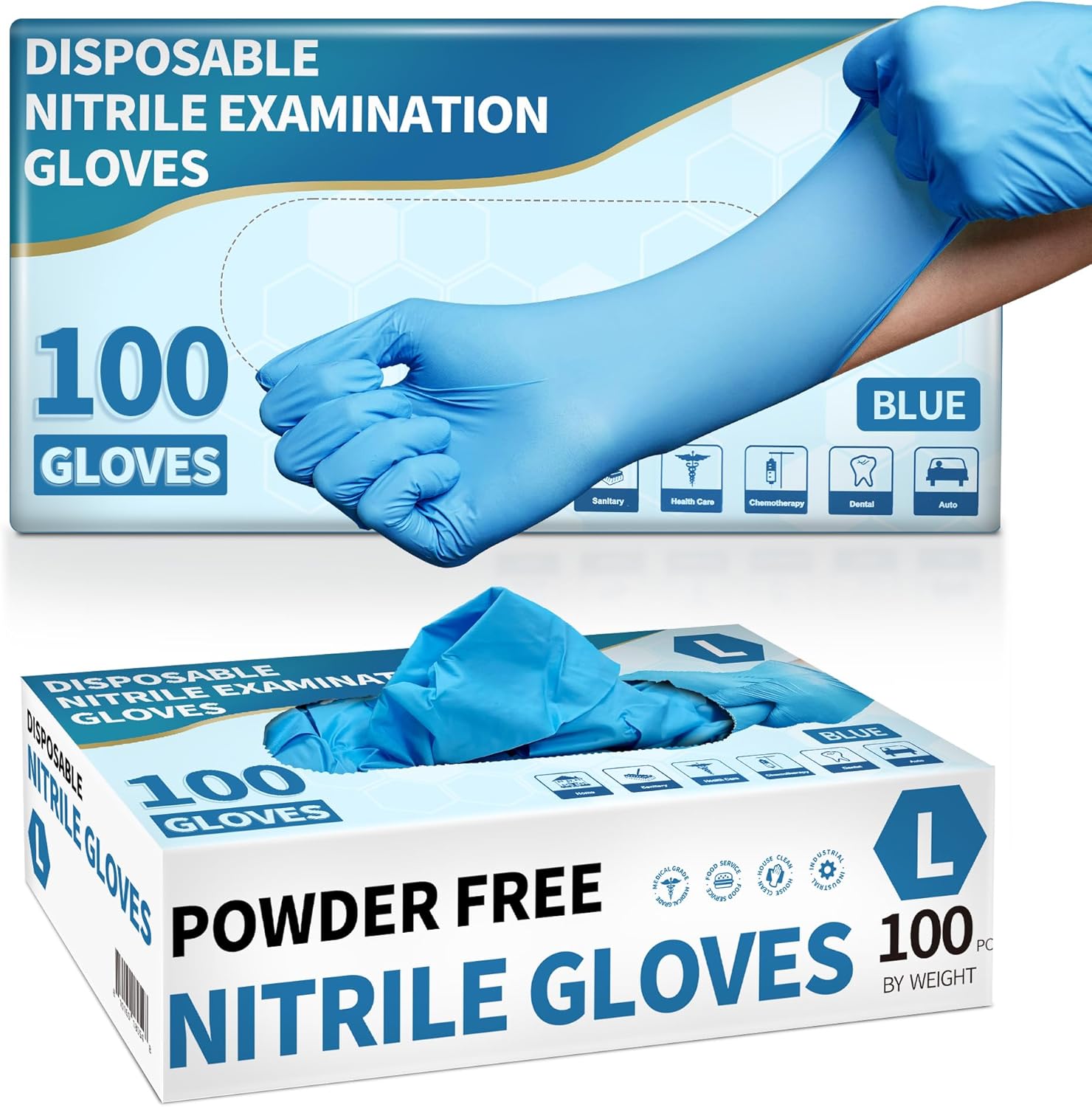 100 Pack Blue Nitrile Exam Gloves - 4.5 Mil, Latex-Free, Food-Safe