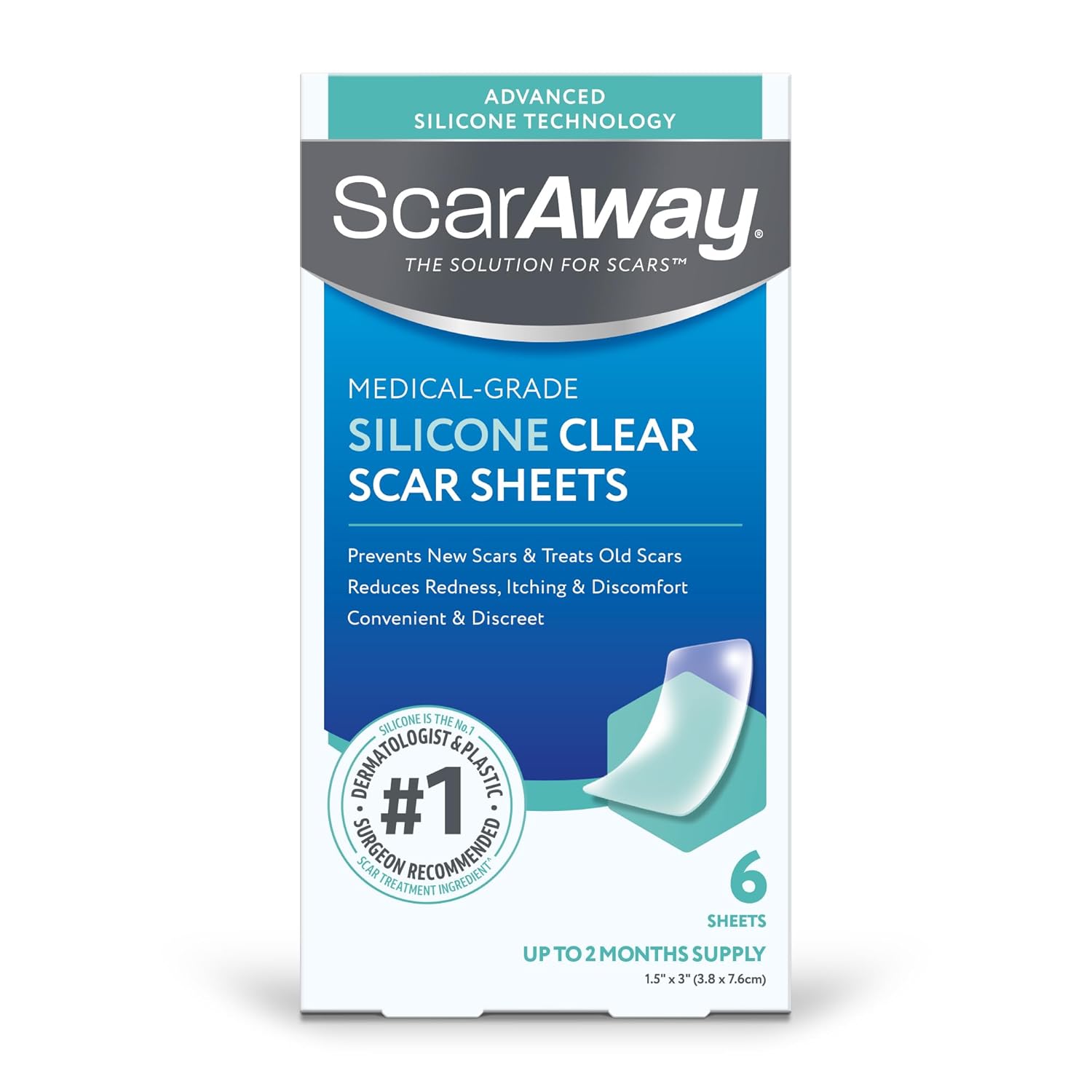 ScarAway Silicone Scar Sheets - Medical Grade Treatment, 6 Pack