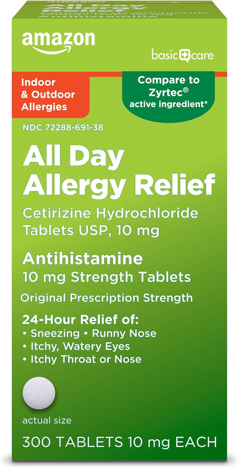 Amazon Basic Care Allergy Relief Tablets - Cetirizine 10mg, 300 Count