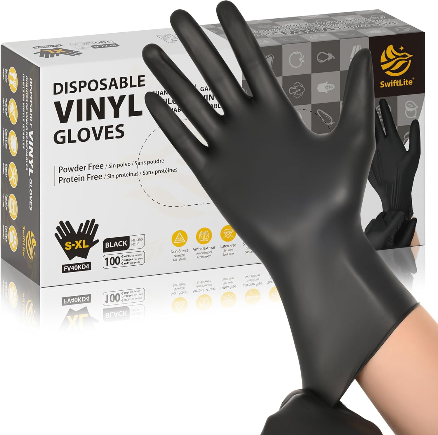 Disposable Black Vinyl Gloves - Food Safe, Latex & Powder Free