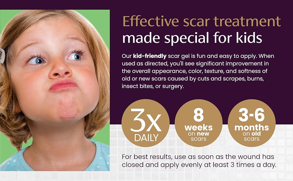 Kid-friendly, easy application scar gel