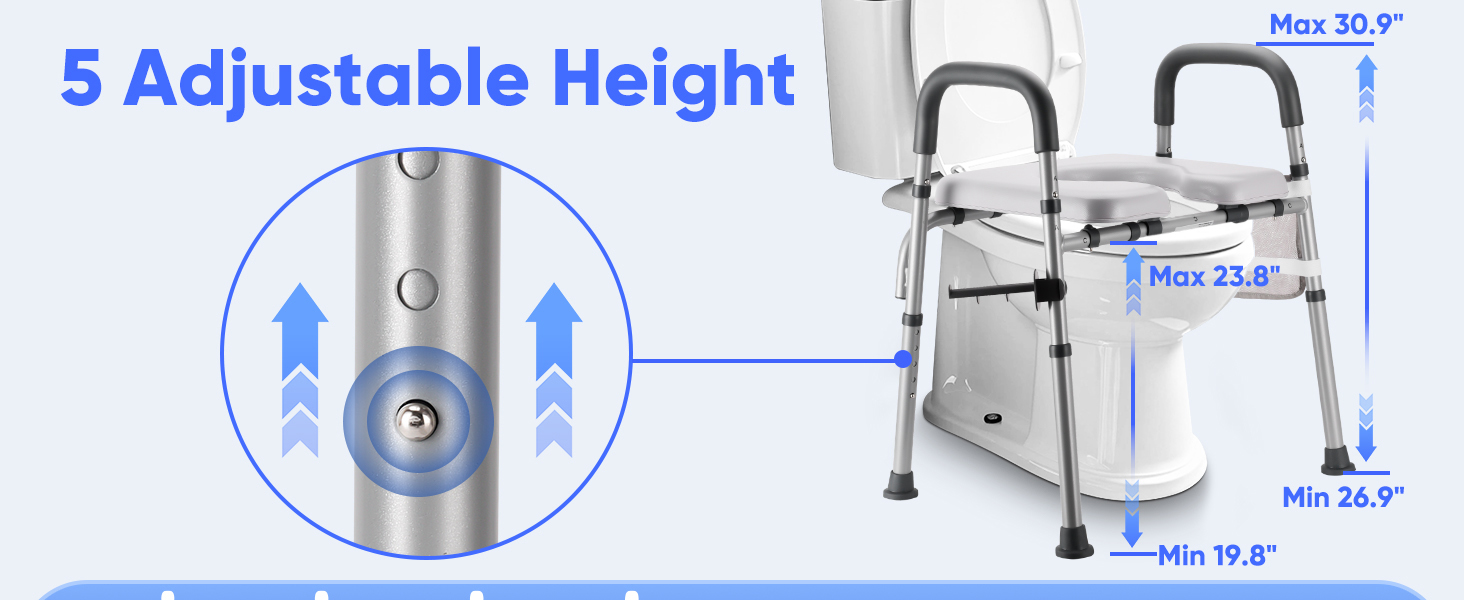 Adjustable raised toilet seat with handles