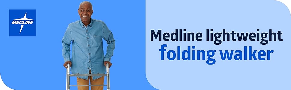 Medline Lightweight Folding Walker with 5” Wheels, Aluminum Frame