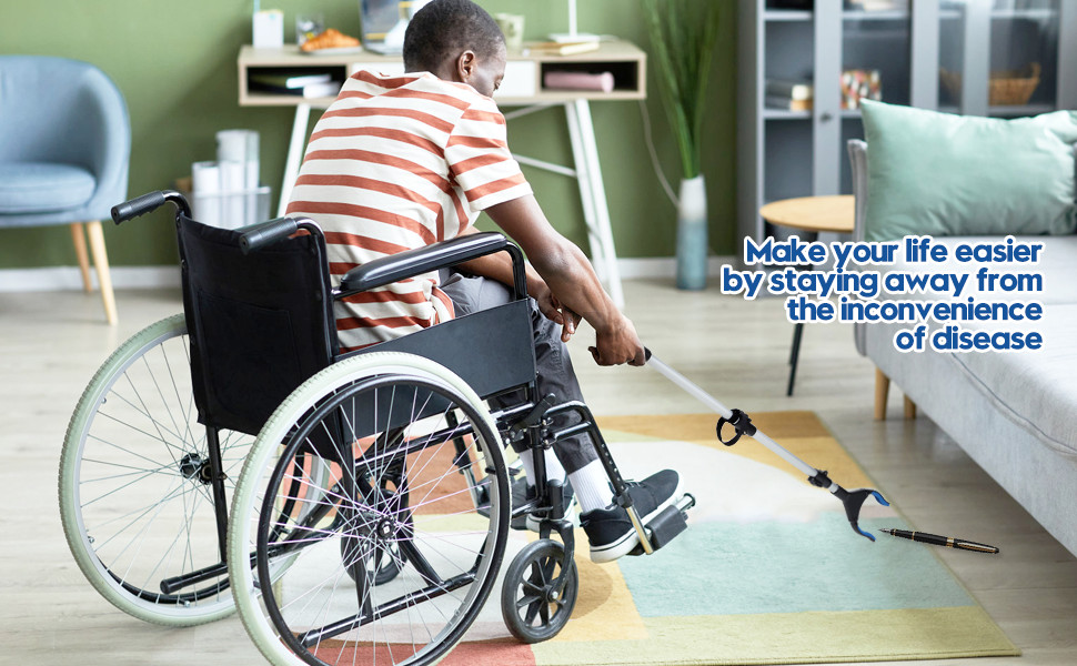 Disability aid: Reacher grabber helps wheelchair user pick up objects without strain