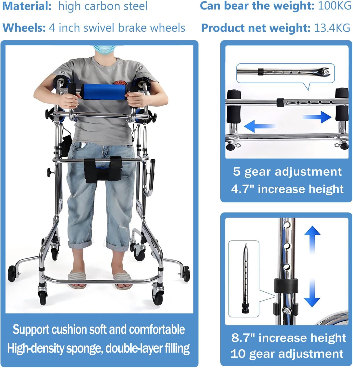 Adjustable Adult Walker for Seniors - Hemiplegia Rehab Frame